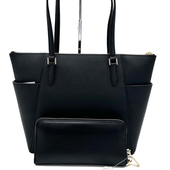 Michael Kors Large Charlotte Tote Bag & Large Continental Wallet Wristlet Black - Picture 5 of 14